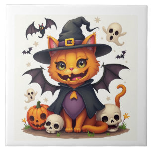 ハロウィーン魔女猫セラミックタイル タイル