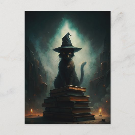 ハロウィーン魔女猫 ポストカード (正面)
