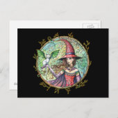 ハロウィーン魔女白猫はがき ポストカード (正面/裏面)