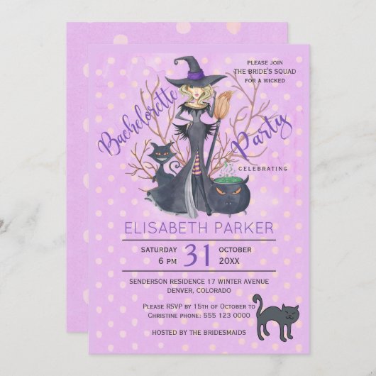 ハロウィーン魔女黒猫バチェロレッテ 招待状 (正面/裏面)