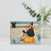 ハロウィーン魔女黒猫ヴィンテージ葉書 シーズンポストカード (スタンド正面)