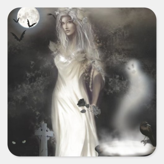 ハロウィーン魔女 スクエアシール (正面)