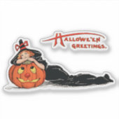 ハロウィーン魔女、ヴィンテージイラストレーション シール (正面)