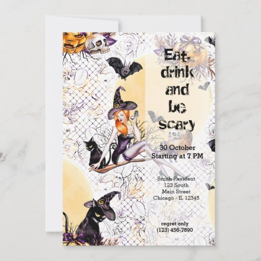 ハロウィーン魔女 招待状 (正面)