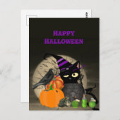 ハロウィーン魔性黒猫はがき子供へ ポストカード (正面/裏面)