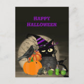 ハロウィーン魔性黒猫はがき子供へ ポストカード (正面)