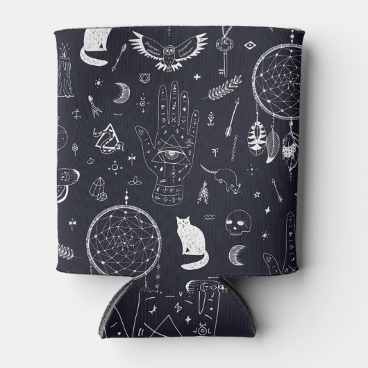 ハロウィーン魔法:ヴィンテージドゥードルパターン。 缶クーラー (正面)