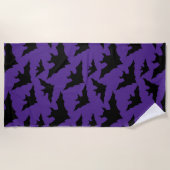 ハロウィーン黒こうもり紫クールスプキー柄 ビーチタオル (正面)