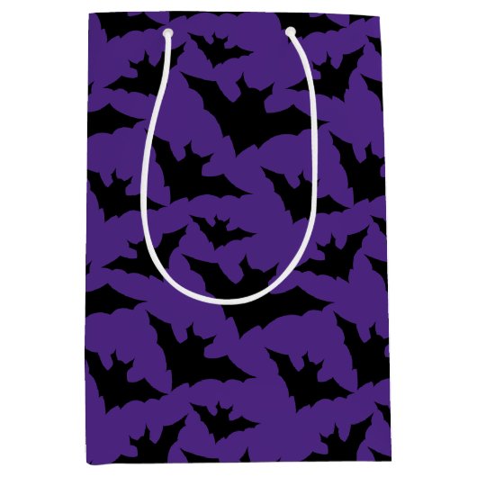 ハロウィーン黒こうもり紫クールスプキー柄 ミディアムペーパーバッグ (正面)