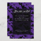 ハロウィーン黒こうもり紫クールスプキー柄 招待状 (正面/裏面)