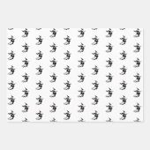 ハロウィーン黒オレンジ色の白い魔女のパターン ラッピングペーパーシート (正面2)