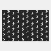 ハロウィーン黒オレンジ色の白い黒猫の魔女幽霊 ラッピングペーパーシート (正面)