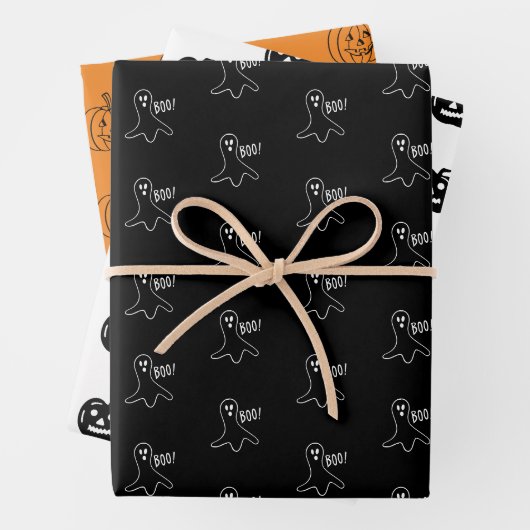 ハロウィーン黒オレンジ色の白色幽霊ハロウィーンのカボチャのちょうちん ラッピングペーパーシート (インサイチュ)