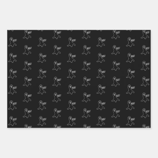 ハロウィーン黒オレンジ色の白色幽霊ハロウィーンのカボチャのちょうちん ラッピングペーパーシート (正面)