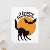 ハロウィーン黒猫とこうもりと月、ハロウィーン カード (正面/裏面インサイチュ)