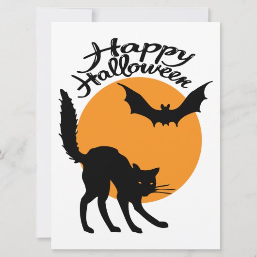 ハロウィーン黒猫とこうもりと月、ハロウィーン カード (正面)