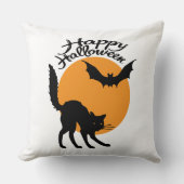 ハロウィーン黒猫とこうもりと月、ハロウィーン クッション (正面)
