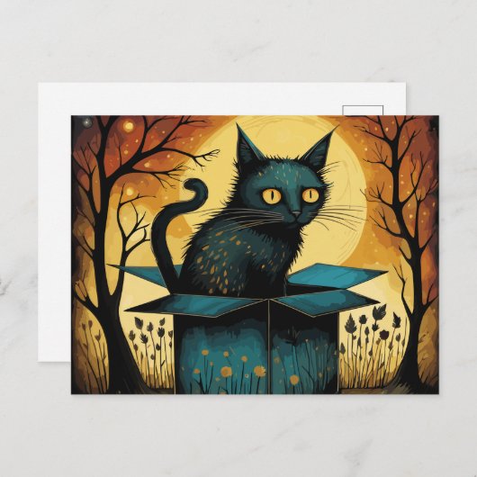 ハロウィーン黒猫と満月 ポストカード (正面/裏面)