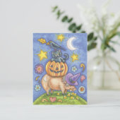 ハロウィーン黒猫はがき ポストカード (スタンド正面)