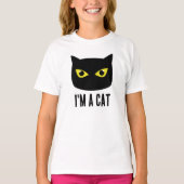 ハロウィーン黒猫イエローアイズ私は猫 Tシャツ (正面)