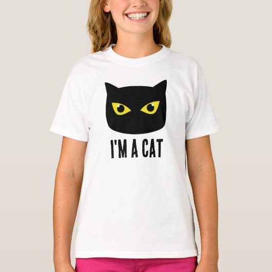 ハロウィーン黒猫イエローアイズ私は猫 Tシャツ (正面)