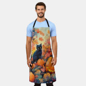 ハロウィーン黒猫カボチャ怖い エプロン (着用した状態)