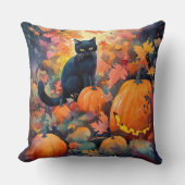 ハロウィーン黒猫カボチャ怖い クッション (正面)
