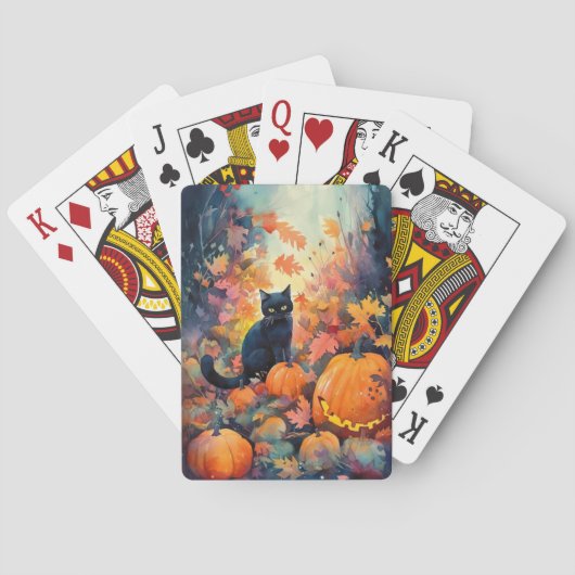 ハロウィーン黒猫カボチャ怖い トランプ (裏面)
