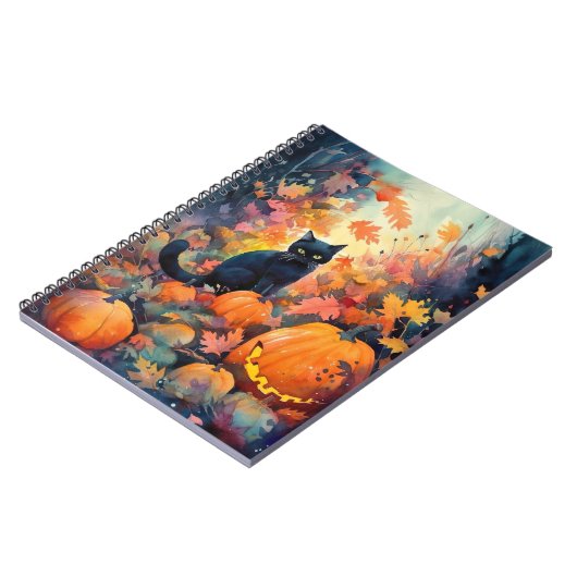 ハロウィーン黒猫カボチャ怖い ノートブック (左側)