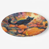 ハロウィーン黒猫カボチャ怖い ペーパープレート (アングル)