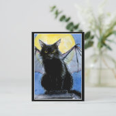 ハロウィーン黒猫ガーゴイル葉書 ポストカード (スタンド正面)