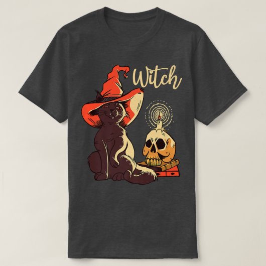 ハロウィーン黒猫コスチューム魔女ハット&ムーンメンW Tシャツ (デザイン正面)