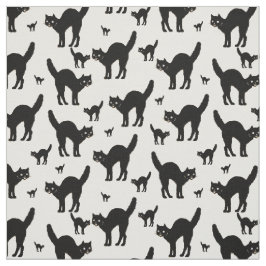 ハロウィーン黒猫シルエットパターン白BG ファブリック