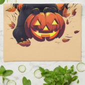 ハロウィーン黒猫、紅葉、 キッチンタオル (折り畳み)