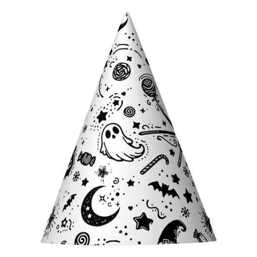 ハロウィーン黒白不気味誕生日パーティー パーティーハット (正面)