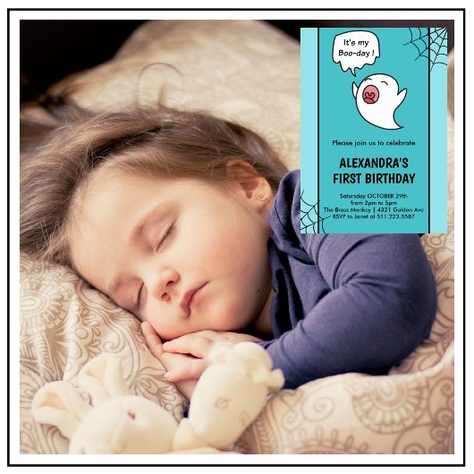 ハロウィーン1回目の誕生日の招待スパイダーウェブ幽霊 招待状