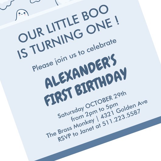 ハロウィーン1歳の誕生日のスプコタクタクのブー 招待状