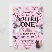 ハロウィーン1歳の誕生日パーティーかわいい幽霊不気味ワン 招待状 (正面)