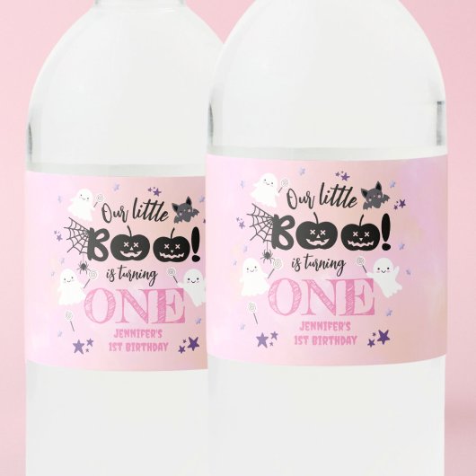 ハロウィーン1歳の誕生日パーティーピンクの女の子かわいい不気味 ペットボトルラベル