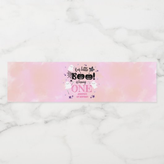 ハロウィーン1歳の誕生日パーティーピンクの女の子かわいい不気味 ペットボトルラベル (シングルラベル)