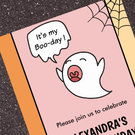 ハロウィーン1歳の誕生日招待状ピンク小さなブー 招待状