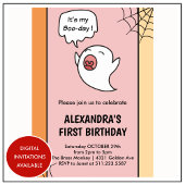 ハロウィーン1歳の誕生日招待状ピンク小さなブー 招待状