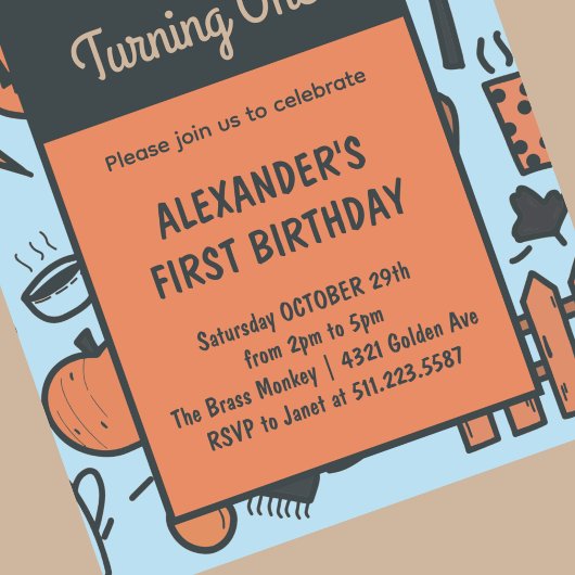 ハロウィーン1歳の誕生日招待状秋のカボチャ 招待状