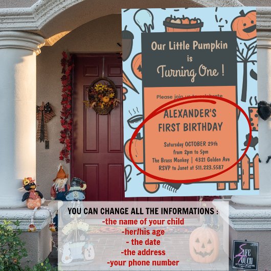 ハロウィーン1歳の誕生日招待状秋のカボチャ 招待状