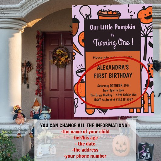 ハロウィーン1歳の誕生日招待状秋カボチャ 招待状
