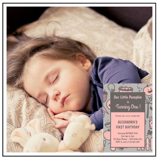ハロウィーン1歳の誕生日招待状秋カボチャ 招待状