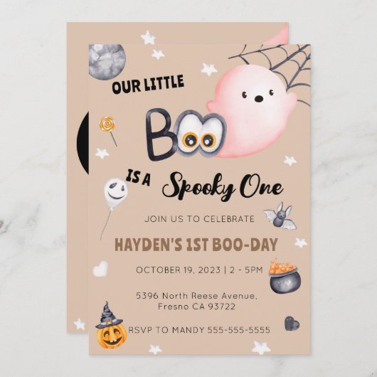 ハロウィーン1歳不気味誕生日男女兼用1 招待状 (正面/裏面)