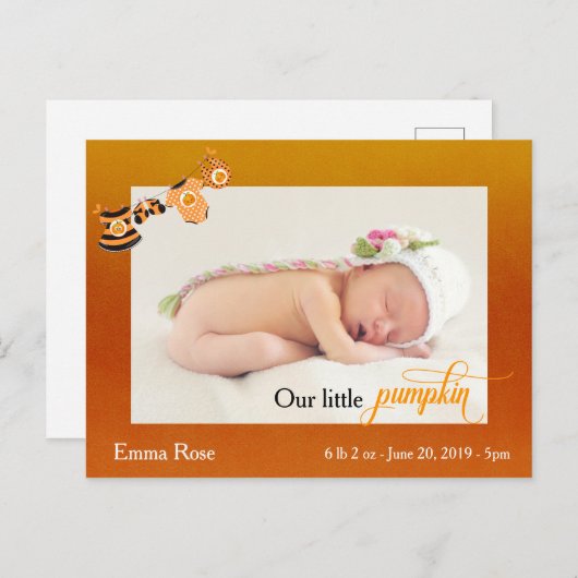 ハロウィーン10月かぼちゃの誕生のお知らせ ポストカード (正面/裏面)