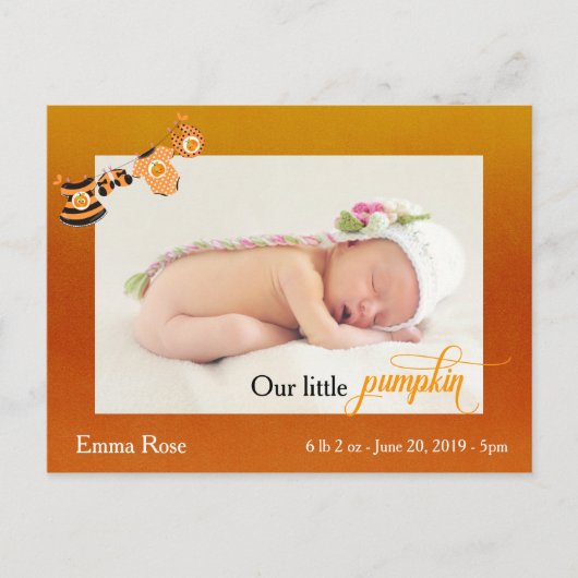 ハロウィーン10月かぼちゃの誕生のお知らせ ポストカード (正面)