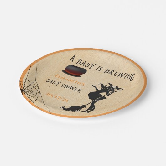 ハロウィーン10月の魔女ベビーは醸造シャワー ペーパープレート (アングル)